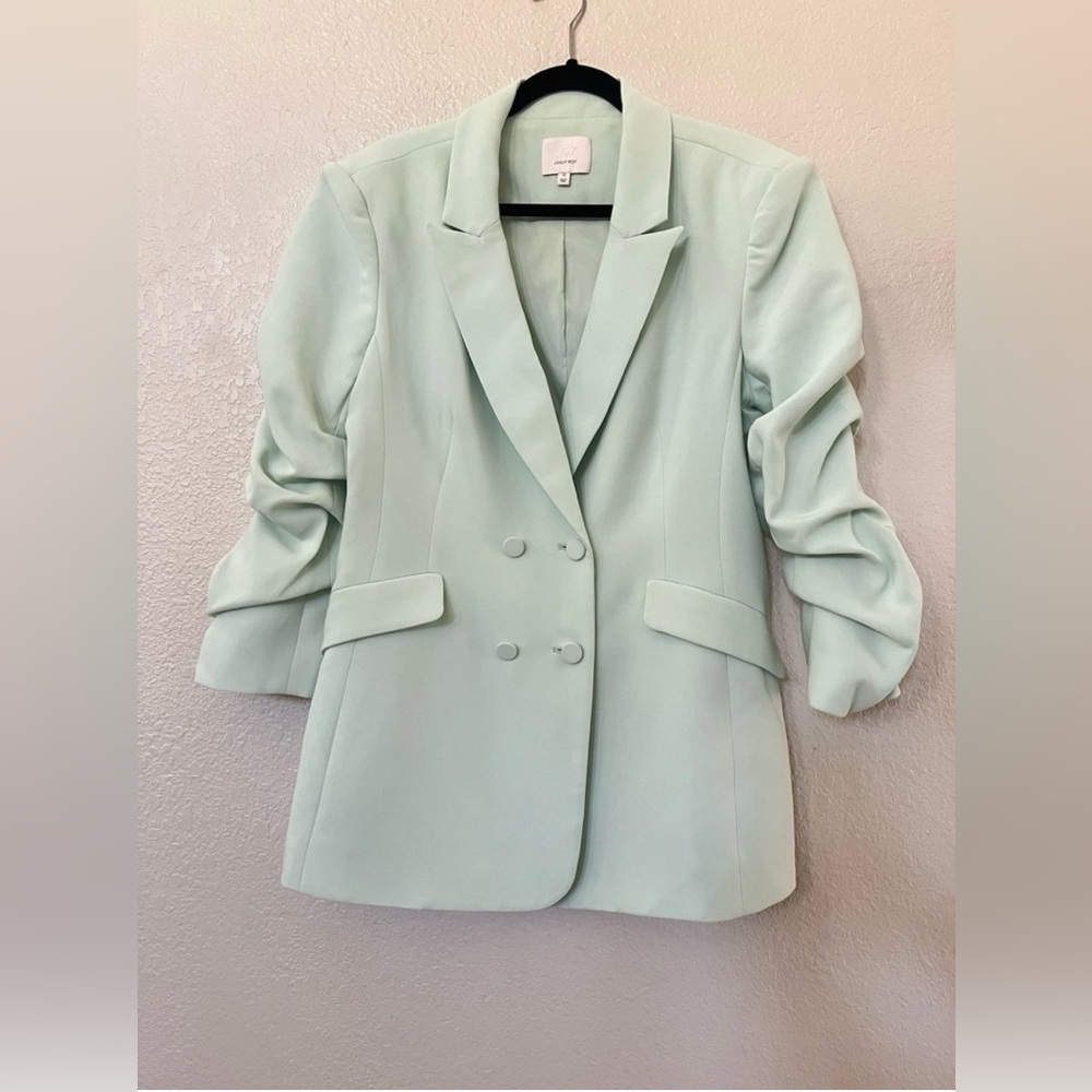 Women's Mint Green Double-Breasted Blazer - Picture 7 of 13